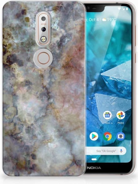 Nokia 7.1 TPU Siliconen Hoesje Marmer Grijs