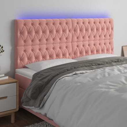 vidaXL - Hoofdbord - LED - 200x7x118/128 - cm - fluweel - roze