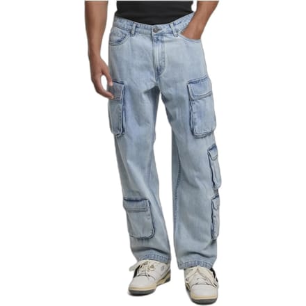 Urban Classics - Multi Pocket Denim new light blue washed Cargobroek - Taille, 34 inch - Blauw