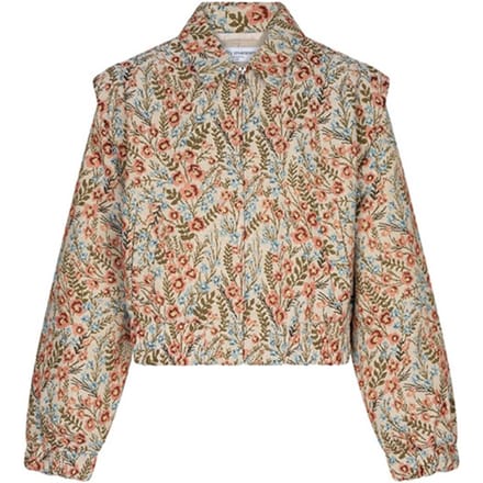 Lofty Manner groene dames jas   Punt kraag   Regular fit   Steekzakken   Bloemen patroon   Ritssluiting   Lange mouw Groen S