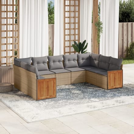 vidaXL - 9-delige - Loungeset - met - kussens - poly - rattan - beige