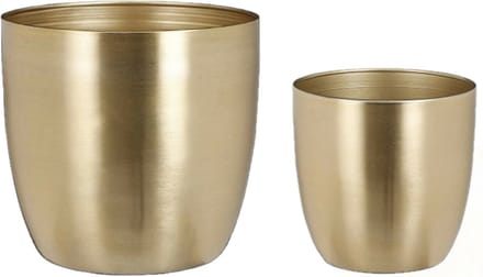 Mica - Plantenpot/bloempot set - 2x stuks - metaal - goud - D13/D20 cm