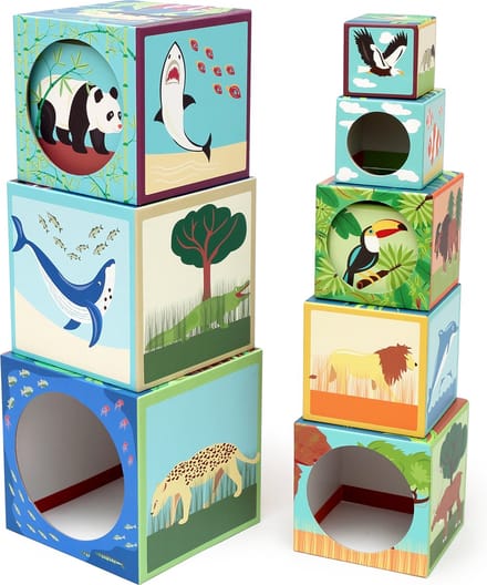 SCRATCH Stapeltoren - Dieren Van De Wereld - 10 Stuks - Stevig En Duurzaam Karton - 1 Jaar