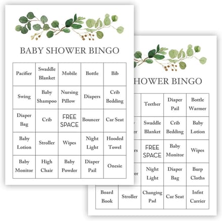 Baby Shower Bingo Kaarten Groen Eucalyptus Thema - Set van 24 Stuks
