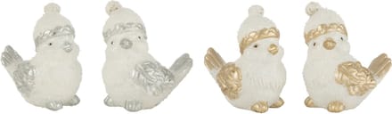 J-Line figuur Vogels Hoed - polyresin - zilver/goud - small - 4 stuks