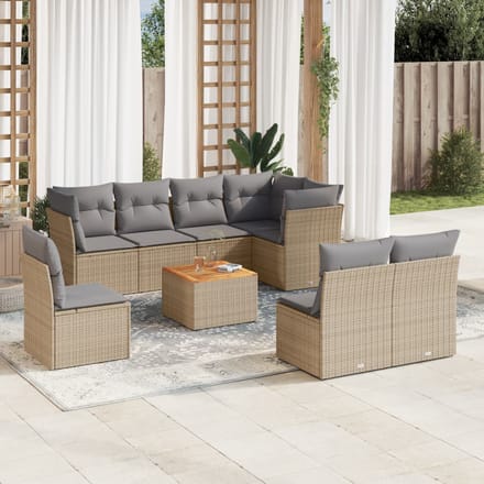 vidaXL - 9-delige - Loungeset - met - kussens - poly - rattan - beige