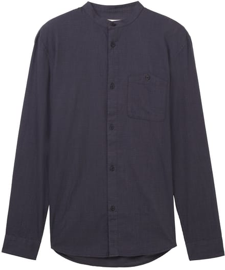 Tom Tailor Denim - Basic fit overhemd met opstaande kraag - Maat S - navy herringbone structure
