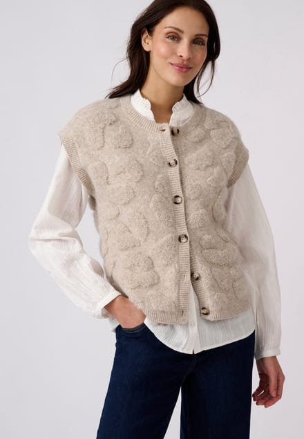 Damart - Mouwloos jacquard gilet van bouclé breisel - Dames - Beige - M