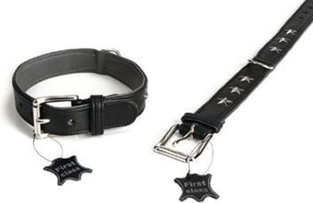 Stars Hondenhalsband - Leer - Zwart - 37-45 cm x 35 mm
