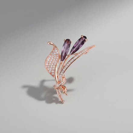 Roségouden Tulp Broche met Paarse Kristallen | Twinolo