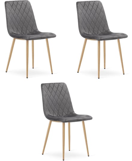 Set van 3 eetkamerstoelen TURIN - Donkergrijs fluweel - Eikenlook poten - Modern design