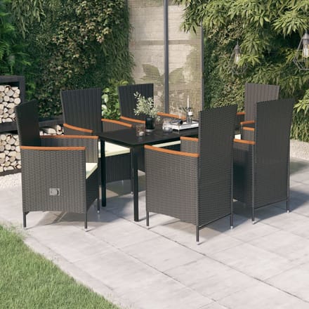 vidaXL - 7-delige - Tuinset - met - kussens - zwart