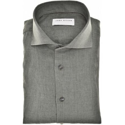 John Miller Overhemd Slim Near Solid Color Linnen Donker Groen / male