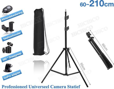 HiCHiCO® Telefoon Statief - Camerastatief - Tripod smartphone - Statief 210cm – schroef 1.4” - Tripod met Draagtas