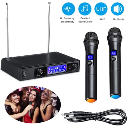Karaokemicrofoons UHF Professionele draadloze dubbele handheld microfoonsysteemset zwart