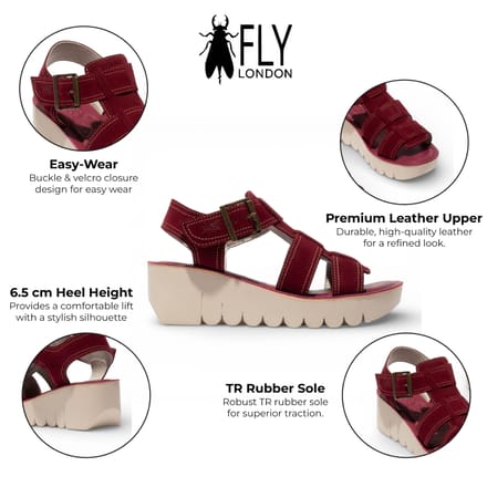 Fly London YUDD236FLY damessandalen met sleehak van bessenrood leer
