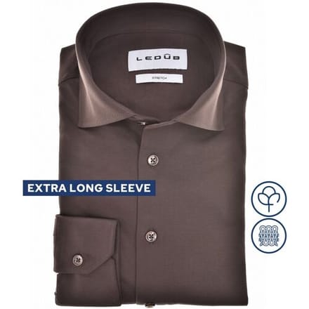Ledûb Overhemd Extra Long Sleeve Solid Color Cotton Jersey Stretch Mouwlengte 7 Donker Bruin / male