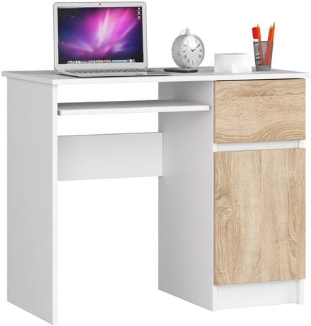 Bureau Rechts PIKSEL / Computerbureau / Computer Tafel / Bureautafel Rechts / Wit – Sonoma Eik / 90 x 77 x 50 cm
