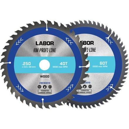 Labor HM cirkelzaagblad hout 250x30x2,8mm - 40,60T (2 Stuks)