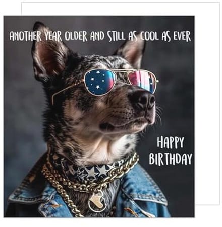 Vierkante verjaardagskaart met envelop - Happy Birthday met een coole hond
