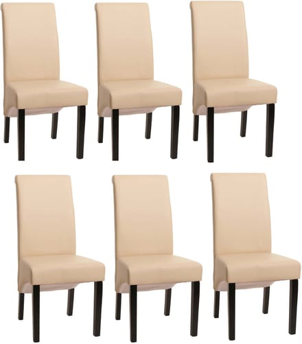 Set van 6 eetkamerstoelen Keukenstoel Stoel M37 ~ Leer, crème, donkere poten