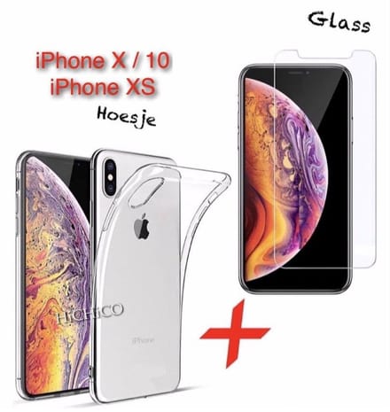 Apple iPhone X Hoesje Shockproof Transparant / iPhone 10 Case + Screen Protector 3D Edge Tempered Glass - iPhone X Hoesje ..........HiCHiCO