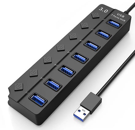 USB 3.0-hub 5 Gbps 7-poorts met individuele aan/uit-knoppen