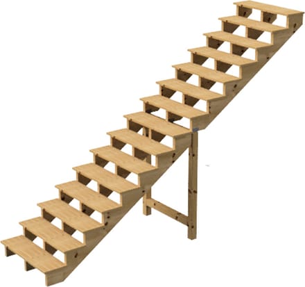 BERLIN Houten Buitentrap - 15 Open Treden 258 cm Hoog - 160 cm Breed