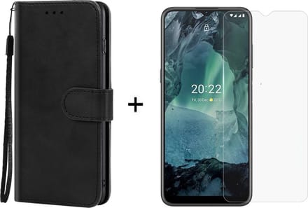 Nokia G11 / G21 wallet agenda hoesje zwart + glas screenprotector