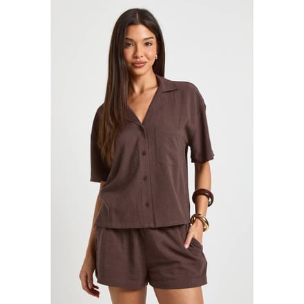 boohoo Dames Premium Linnen Short | Espresso | Maat: 36