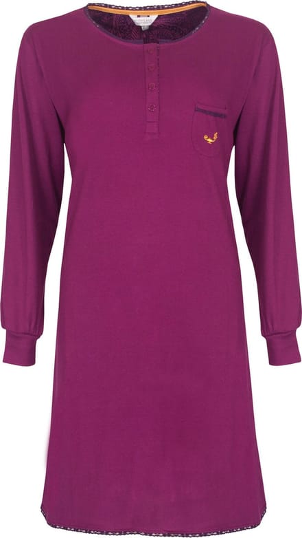 Tenderness Dames Nachthemd - Polo Sluiting - Katoen - Paars - Maat S