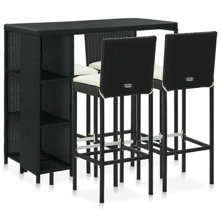 vidaXL - 5-delige - Tuinbarset - met - kussens - poly - rattan - zwart