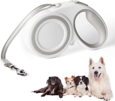 Uitschuifbare Hondenriem 360° Tangle-Free, Stevige Loopriem voor Honden tot 20 kg met Antislip Handgreep - Wit