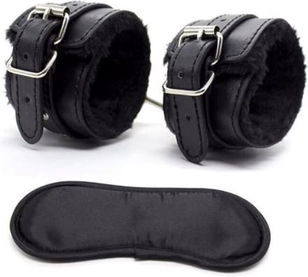 Scoby - Pluche Handboeien - Handboeienset - Oogmasker - BDSM - One Size - Zwart