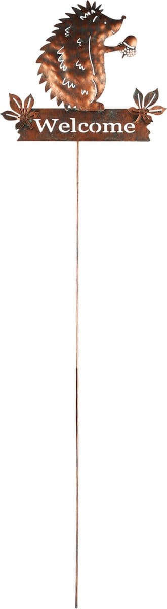 Dekoratief | Stick m/egel 'Welcome', roest, metaal, 20x1x76cm | A245219