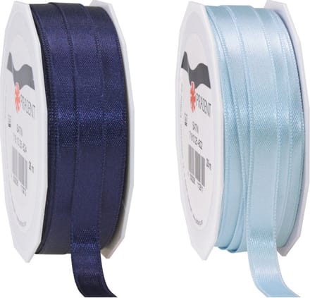 Glorex hobby - Satijn cadeau inpak deco sierlint - 2 tinten blauw - 25 meter x 1 cm