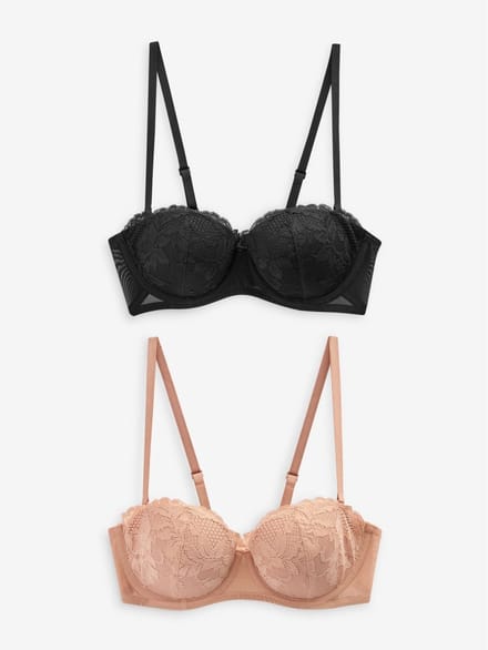 Next - Dames - Set van 2 verstelbare strapless A-E beha's met kant en lichte vulling - Zwart