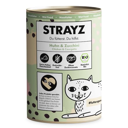 6x 400g STRAYZ Bio Kip & Biologische Courgette Nat Kattenvoer