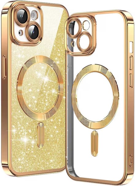 Techsuit Luxury Glitter Back Cover hoesje met MagSafe voor Apple iPhone 15 Plus - Goud
