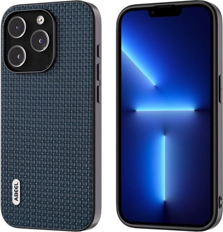 ABEEL Hoesje Geschikt voor Apple iPhone 13 Pro - Back Cover met Luxe Textuur - Echt Leer Case - Blauw