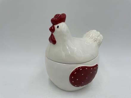 Voorraadpot met deksel kip keramiek, wit 14x13x16cm | A200542 | Dekoratief