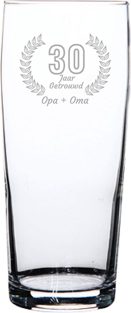 Gegraveerde bierfluitje 19cl Opa + Oma 30 jaar getrouwd