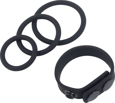 Banoch | Classic trio Cockring + verstelbare zwarte penisring | Siliconen
