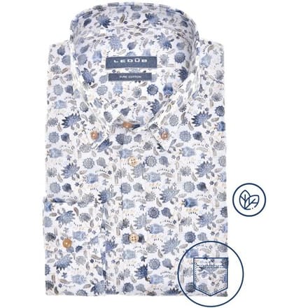 Ledûb Overhemd Fantasy Leaves Pattern Button-Down Pure Cotton Wit-Blauw / male