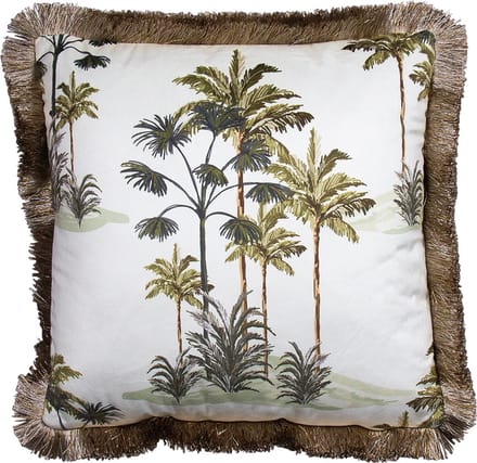 kussen fluweel gouden franjes palmboom wit 45x45cm