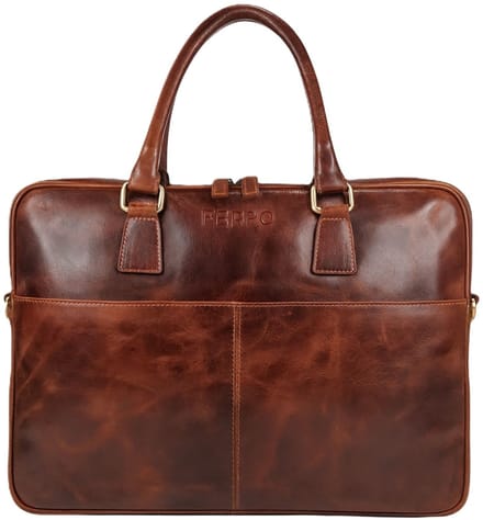 Ferro Shoes - Laptop Tas - Paul - 15 inch - Echt leder - Aktetas - Dark Cognac