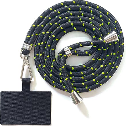 Universele verstelbare telefoonkoord -  zwart / neon groen - 150 cm