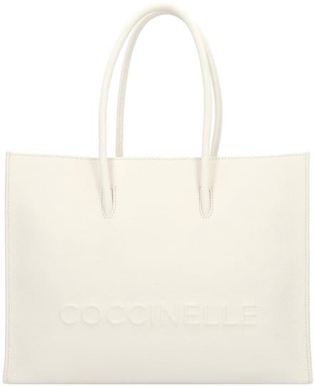 COCCINELLE Leren Handtas Myrtha Maxi Log Handbag Grained Leather Blanco Crème
