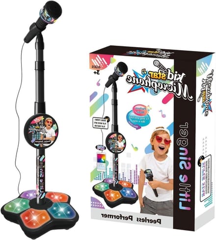 Karaoke microfoon - Kinder microfoon - Muziekplezier thuis - Verstelbare standaard - 100 cm hoog - Zwart
