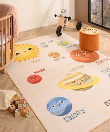 Kindervloerkleed planeten - Joy beige 80x120